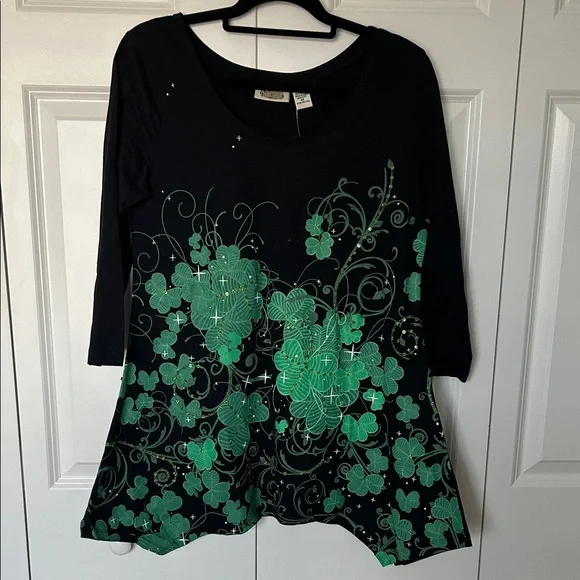 Shamrock Ready with this Black and Green Long Sleeve Top - Picture 1 of 6